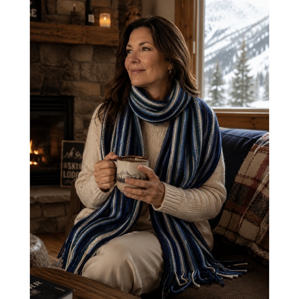 The Scarf Company Scarf Unisex OS Blue Striped Pure Lambswool Made in Scotland